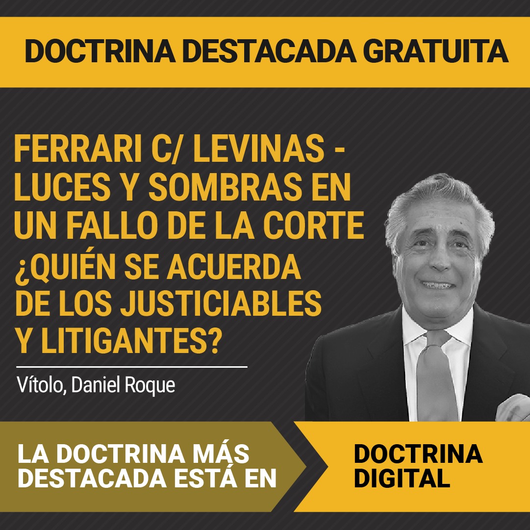 ACCEDÉ #GRATIS A LA DOCTRINA DESTACADA DEL DÍA │Ferrari C/Levinas- Luces y sombras en un fallo de la Corte. ¿Quién se acuerda de los justiciables y litigantes?

#Autor: Vítolo, Daniel Roque

Visita el link del contenido: rubinzalonline.com.ar/index.php/inde…