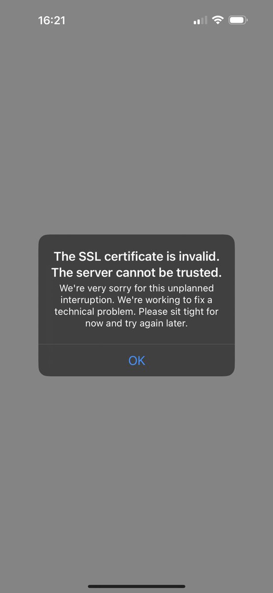 Jensinator81's tweet photo. @talktoBOI looks like your SSL certificates are invalid causing the mobile app to not work anymore! Can this please be fixed? https://t.co/OlA5kSxeMm