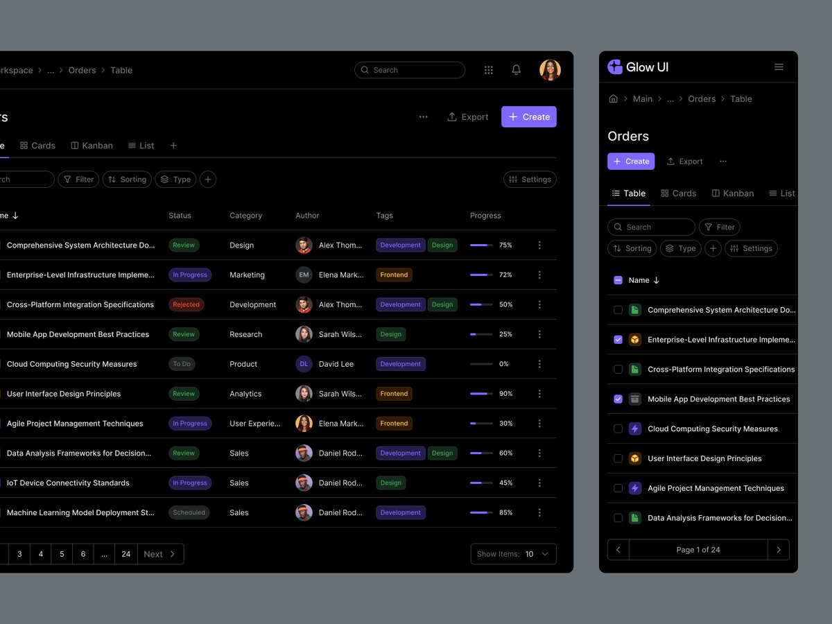 Responsive table design for upcoming Glow UI 1.6
#buildinpublic