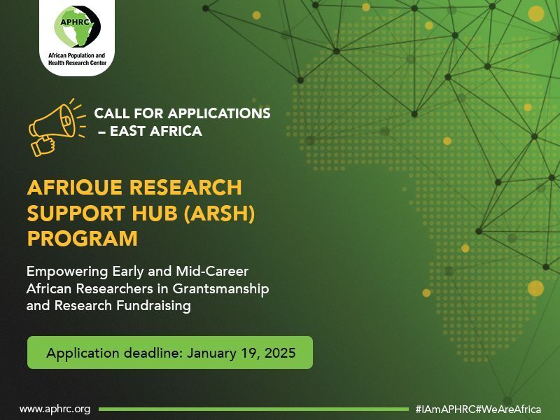 opportunitiesfy's tweet photo. 🚨 Post-PhD Researcher Opportunity in East Africa!
The APHRC & Wellcome launch the ARSH Program to empower early/mid-career researchers with skills in securing grants & building research capacity.
Deadline: Jan 19, 2025
👉 https://t.co/RIcbZfU3kJ
#ResearchOpportunity #PostPhD https://t.co/xM0PjTIT2n