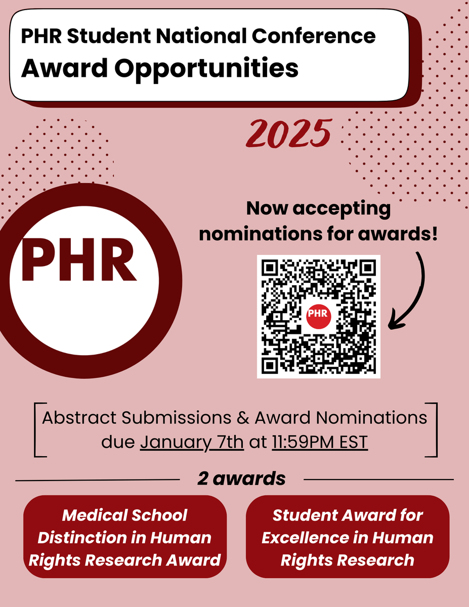 Happy New Year from the PHR Student Advisory Board! Reminder to submit abstracts and award nominations for our upcoming human rights conference in Boston. See you soon!