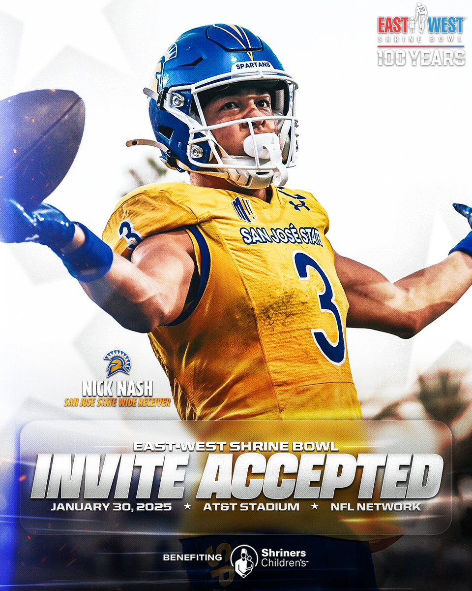 Triple crown winner 👑👑👑

WR Nick Nash (<a href="/nick3nash/">Nick Nash</a>) from <a href="/SanJoseStateFB/">San José State Football</a> has officially accepted his invite to the 100th East-West #ShrineBowl!

#AllSpartans | #ShrineBowlWHOSNEXT 😎