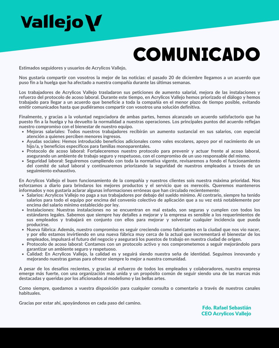 🇪🇸 Hoy queremos compartir informacion importante con todos vosotros en referencia a la huelga de trabajadores que tuvo lugar en Vallejo y que, finalmente, se resolvió satisfatoriamente. ¡Muchas gracias! ✨