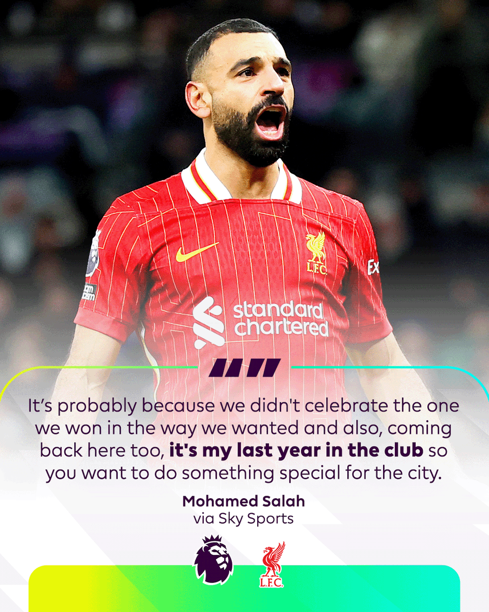 premierleague's tweet photo. Mo Salah is desperate to give the city of Liverpool another Premier League title 🏆 https://t.co/W6I8HbnQnf