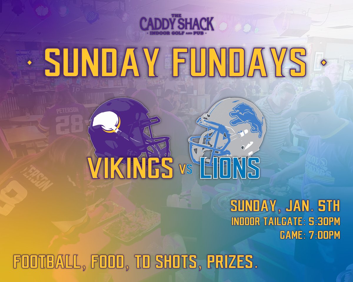 Lets keep the Vikings train rolling! Vikes take on the Lions this Sunday, January 5th; Come catch another victory on our 7+ HD TVs w/ surround sound! Indoor tailgate kicking off the fun at 5:30pm, with the actual kick off at 7:00pm 📷 Food, prizes, TD jello shots 🏈
