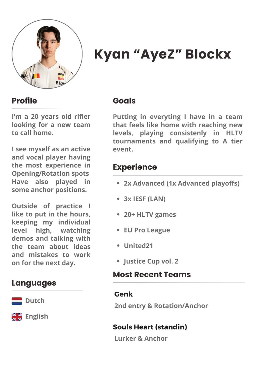 WAVE AyeZ (@ayez_cs) on Twitter photo ❗️LFT AS A RIFLER ❗️
After a period of focusing on other things, I'm now fully ready to prove myself to the world. I'm very motivated and feel at my highest individual level.
For more info hit me up or DM my agent: <a href="/RowanStroo/">Rowan Stroo</a>
RT's are very appreciated ❤️ ❗️LFT AS A RIFLER ❗️
After a period of focusing on other things, I'm now fully ready to prove myself to the world. I'm very motivated and feel at my highest individual level.
For more info hit me up or DM my agent: <a href="/RowanStroo/">Rowan Stroo</a>
RT's are very appreciated ❤️