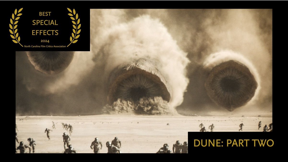 NCFilmCritics's tweet photo. BEST SPECIAL EFFECTS
Dune: Part Two

#duneparttwo https://t.co/8DdueaPDsr