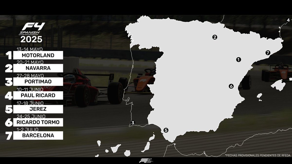 Club Simracing (@club_simracing) on Twitter photo 📅CALENDARIO 2025
CAMPEONATO DE ESPAÑA DE F4 VIRTUAL by
<a href="/RFEdeA/">Real Federación Española de Automovilismo</a>
Próxima publicación - 4/1/25 20:00H 📅CALENDARIO 2025
CAMPEONATO DE ESPAÑA DE F4 VIRTUAL by
<a href="/RFEdeA/">Real Federación Española de Automovilismo</a>
Próxima publicación - 4/1/25 20:00H