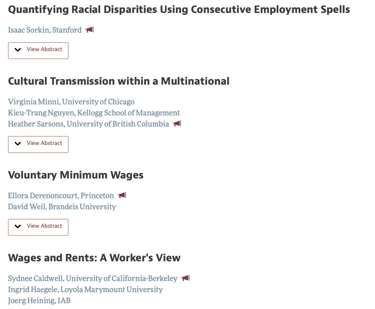 Sydnee Caldwell (@sydneecaldwell) on Twitter photo AEA Session on "Inequality Within and Across Firms"
Sat 8 AM, Hilton SF - Union Square 13
Work by (1) Isaac Sorkin (2) <a href="/VirginiaMinni/">Virginia Minni</a>, Keiu-Trang Nguyen & Heather Sarsons (3) <a href="/EDerenoncourt/">Ellora Derenoncourt</a> & <a href="/profsheena/">David Weil</a> (4) me, <a href="/HaegeleIngrid/">Ingrid Haegele</a> & Joerg Heining. AEA Session on "Inequality Within and Across Firms"
Sat 8 AM, Hilton SF - Union Square 13
Work by (1) Isaac Sorkin (2) <a href="/VirginiaMinni/">Virginia Minni</a>, Keiu-Trang Nguyen & Heather Sarsons (3) <a href="/EDerenoncourt/">Ellora Derenoncourt</a> & <a href="/profsheena/">David Weil</a> (4) me, <a href="/HaegeleIngrid/">Ingrid Haegele</a> & Joerg Heining.