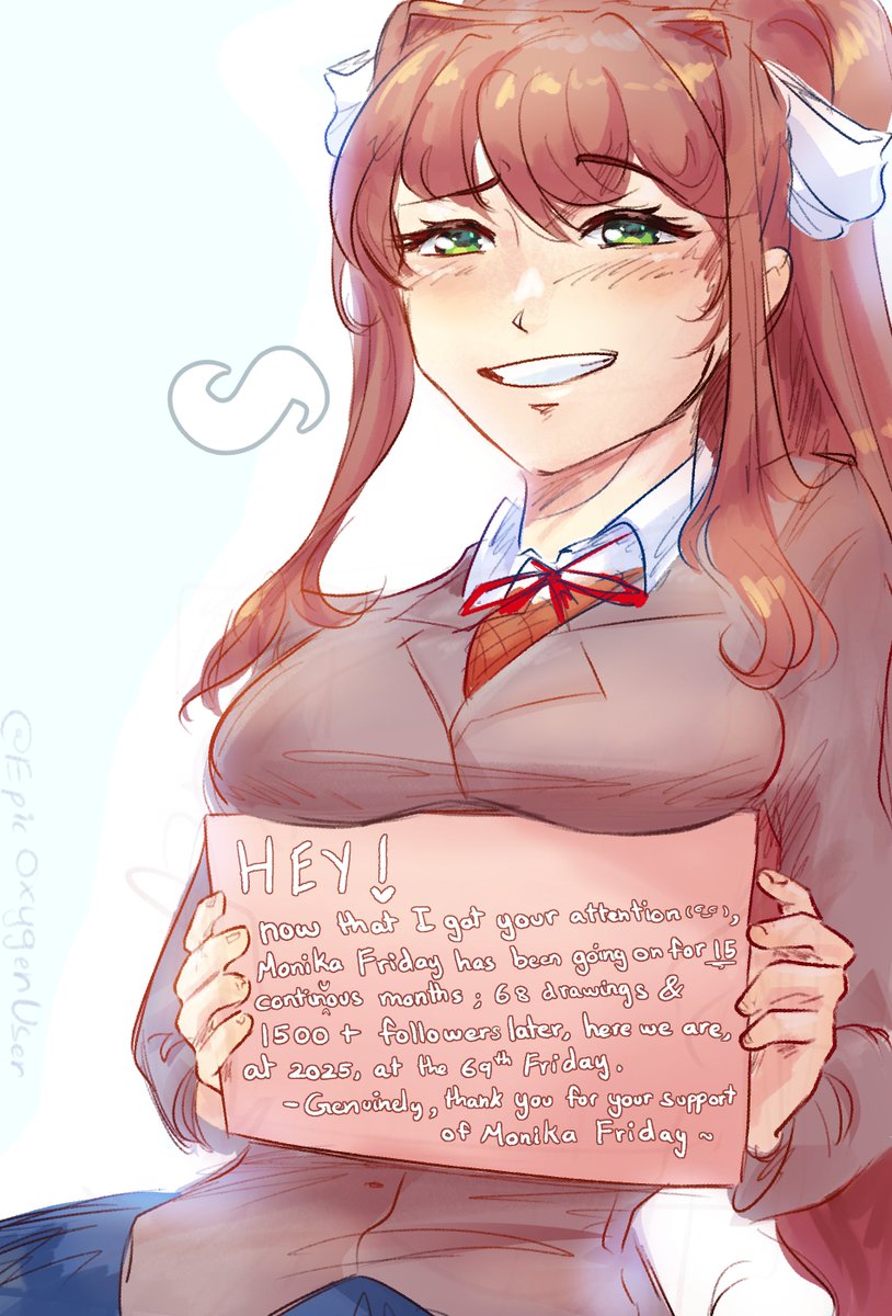 hey, Monika has a message.

Monika Friday 69
#DokiDokiLiteratureClub #ddlcmonika