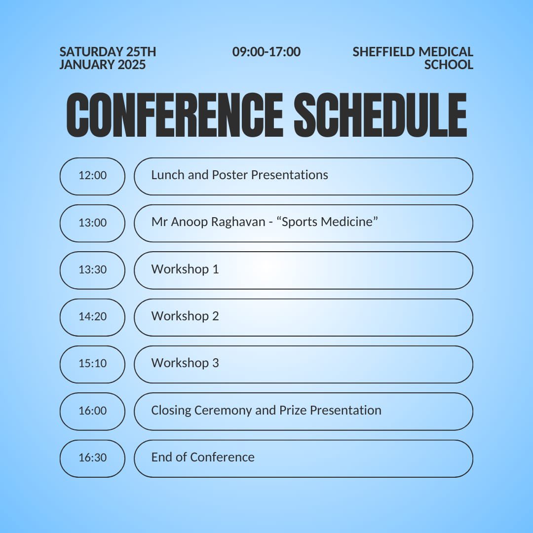 Tickets now on sale for our annual orthopaedic and plastic conference 2025! Saturday 25th January here in Sheffield. 

Open to all years of medical students and resident doctors! 

su.sheffield.ac.uk/events/id/9357…

Join of a day full of talks, workshops, research and networking!