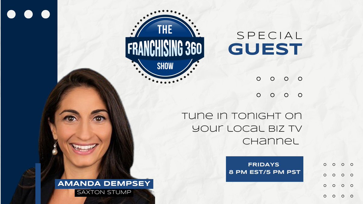 FranCoach4U's tweet image. 🎙️ New Episode Alert!

Tonight on Franchising 360, Amanda Dempsey shares franchising insights you can’t miss! 🚀

Find your station or stream here: 👉 hubs.la/Q0315Qy30

#Franchising360 #FranCoach #Entrepreneur #CareerGrowth #BusinessPodcast #biztv @TimParmeter