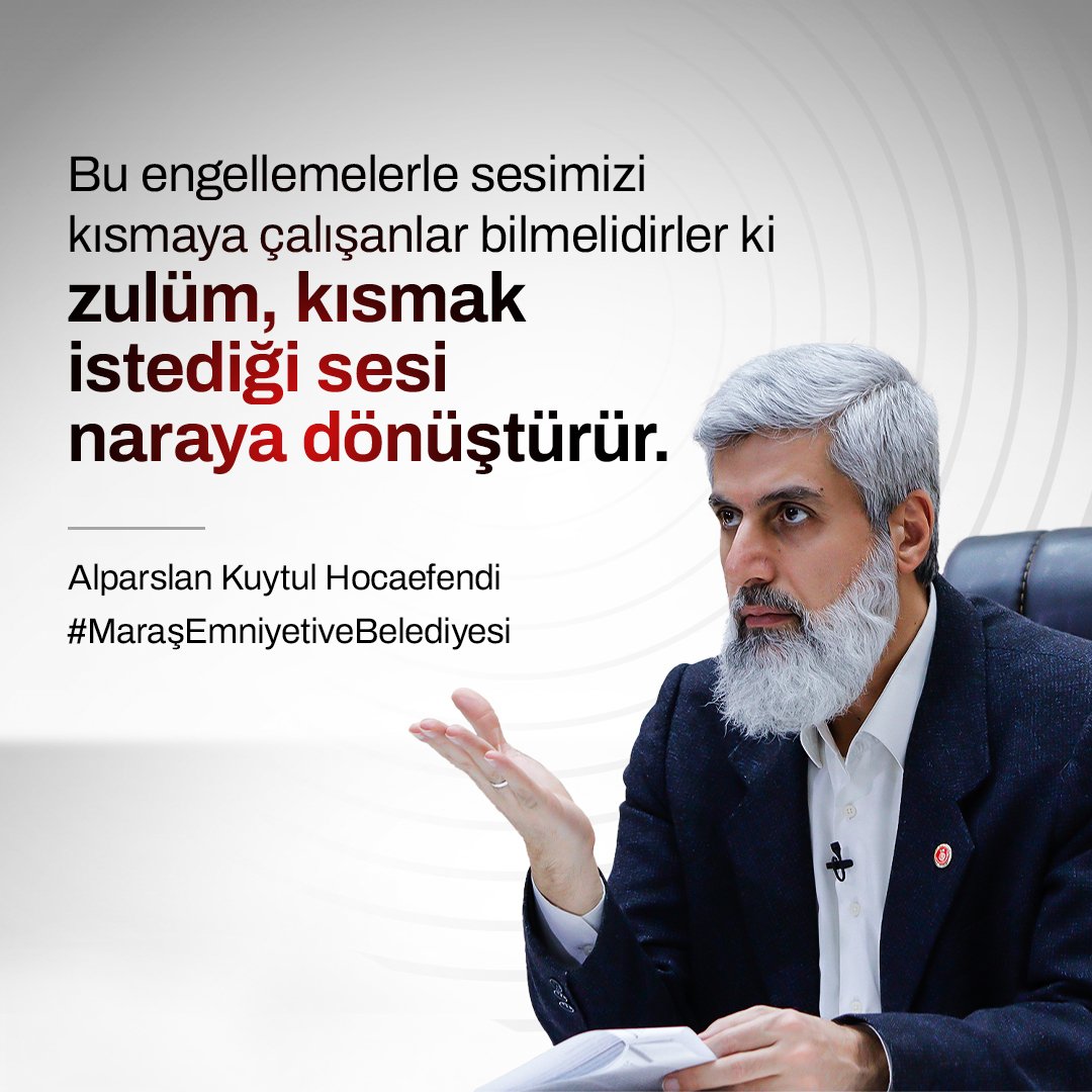 Bu engellemelerle sesimizi kısmaya çalışanlar bilmelidirler ki zulüm, kısmak istediği sesi naraya dönüştürür.

MaraşBBelediyesinden Zulüm
#MaraşEmniyetiveBelediyesi