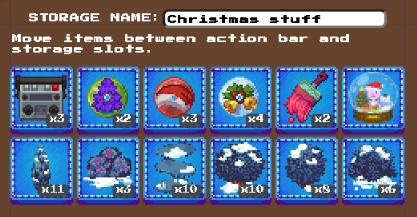 arcana_guild's tweet photo. It's official. @pixels_online has now crossed the line into becoming reality. We all now have a chest full of Christmas decorations we keep all year to bring out to use for 2 months! 
What's everyone else going to do with it? Keep them up all year, sell them? What's YOUR plan? https://t.co/LC7sa3WgCh