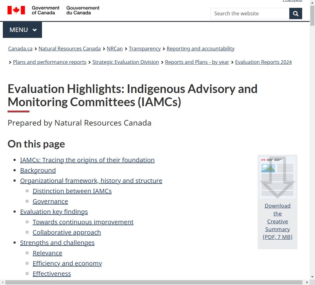 iamc_tmx's tweet photo. Evaluation Highlights: Indigenous Advisory and Monitoring Committees (IAMCs)

Natural Resources Canada (NRCan) has released their first evaluation of IAMCs.

Link: https://t.co/ZCI2xERoj1 https://t.co/t7dVfOTc40