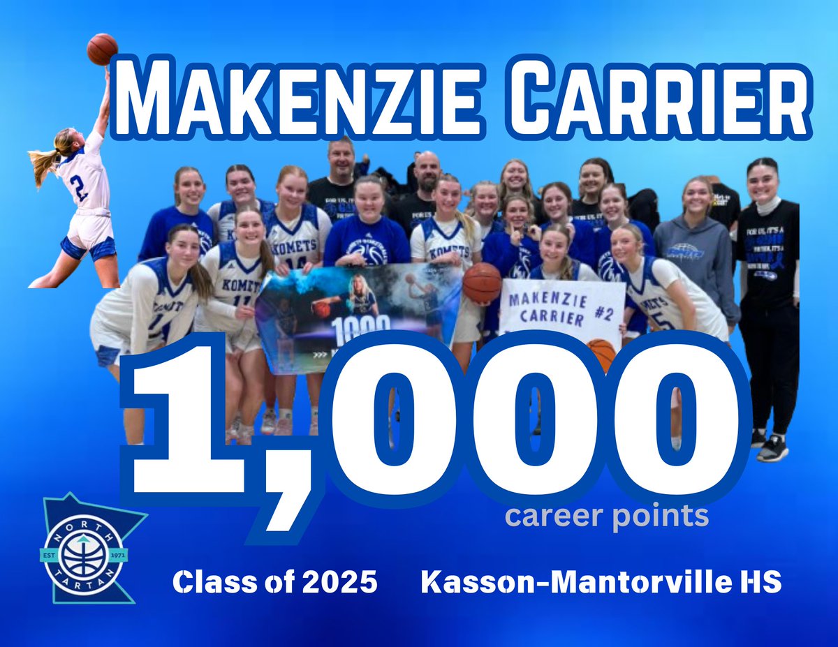 Congrats to ⁦<a href="/mak_carrier3/">Makenzie Carrier</a>⁩ on reaching 1,000 career points! #ntfam