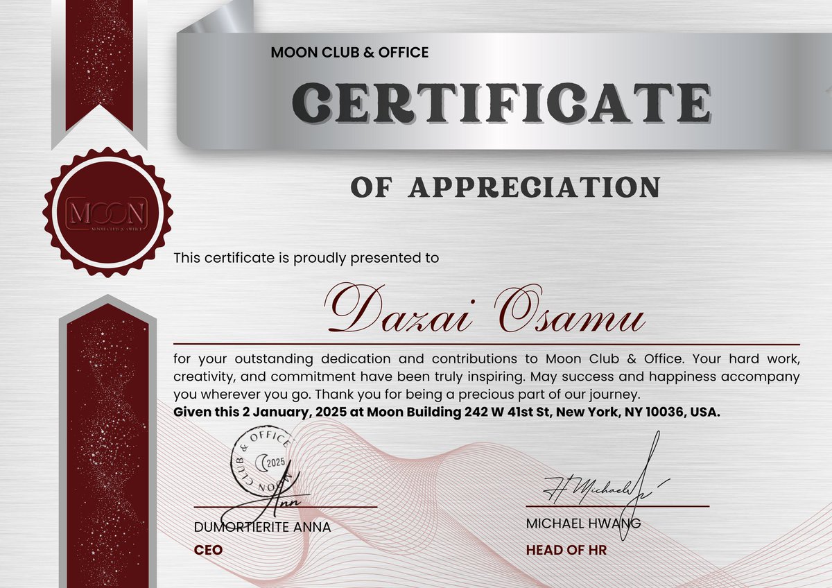 moonoffices's tweet photo. @moonclube @ProditorDeMafia ㅤㅤㅤ
ㅤㅤㅤ... for your outstanding dedication and contributions @ProditorDeMafia. Your hard work, creativity, and commitment have been truly inspiring. May success and happiness accompany you wherever you go. Thank you for being a precious part of our journey.ㅤㅤㅤ
ㅤㅤ https://t.co/W0xIEYYR16