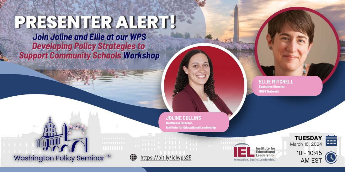 Institute for Educational Leadership (@ielconnects) on Twitter photo At #WPS25, discover how leaders are shaping policies to support #CommunitySchools with sessions such as the "Developing Policy Strategies to support Community Schools" workshop! Join IEL's Joline Collins and <a href="/MOST_Network/">Maryland Out of School Time Network</a>'s Ellie Mitchell - register at:
iel.org/wps/ At #WPS25, discover how leaders are shaping policies to support #CommunitySchools with sessions such as the "Developing Policy Strategies to support Community Schools" workshop! Join IEL's Joline Collins and <a href="/MOST_Network/">Maryland Out of School Time Network</a>'s Ellie Mitchell - register at:
iel.org/wps/