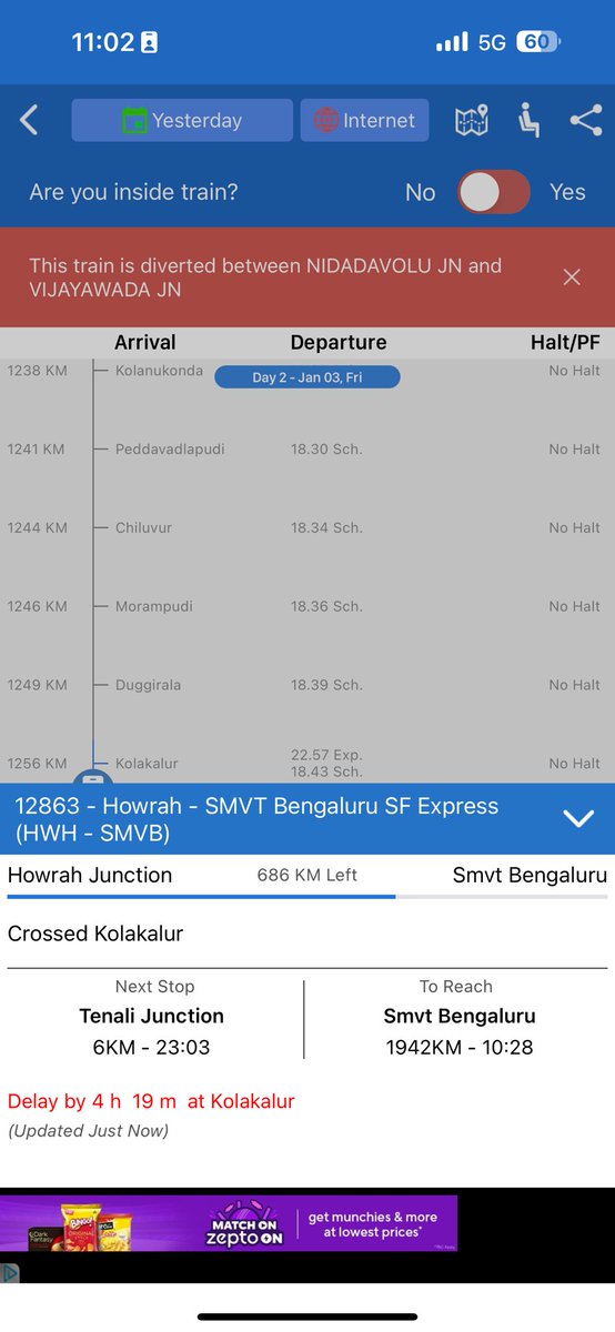 amit_devnath's tweet photo. @RailwaySeva @drmvijayawada Now 4 hours 19 min .. i will be posting these updates @RailwaySeva @PiyushGoyalOffc @RailMinIndia @sureshpprabhu https://t.co/st7ISUe7mL
