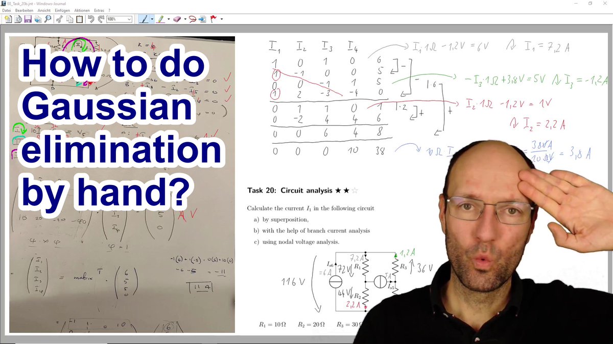 MMagdowski's tweet image. Neues englisches #Tutorialvideo zum Modul #ElectricalEngineering basierend auf einer studentischen Frage:
Branch current analysis with Gaussian elimination "by hand" for a simple resistive network
youtu.be/FF8rAW8ztzQ