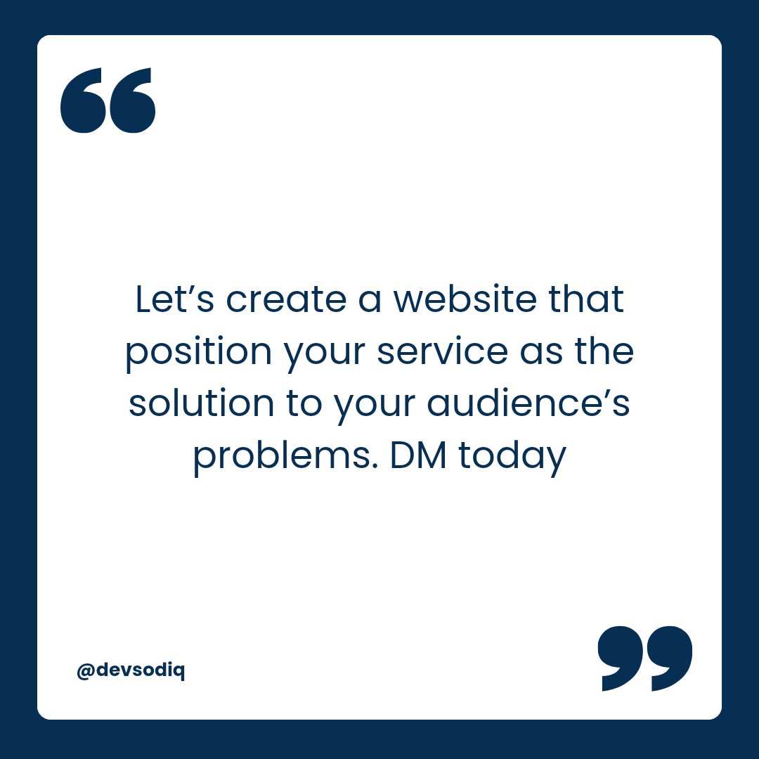 Dev_Sodiq's tweet image. Offer solutions to your audience problems

#entrepreneur  #websitedesigntips #websitedesignservices #websitedesignexpert #websitedesign #websitedesigner #localbusiness  #digitalmarketing   #website #SmallBusinessOwners       #SmallBusinessWebsites #wordpresswebsitedesigner