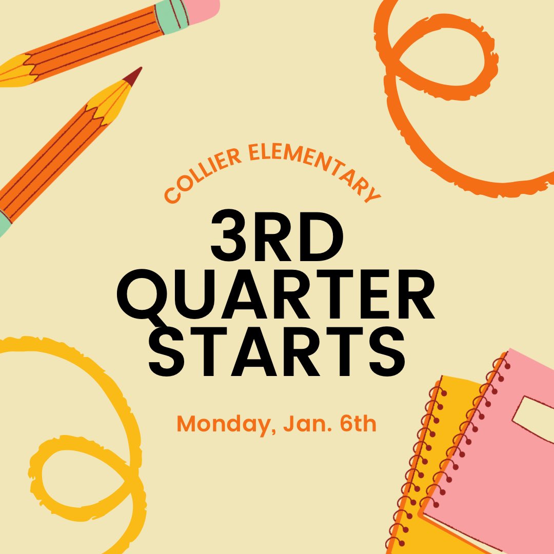3rd quarter starts on Monday, January 6th. We are looking forward to a wonderful second half of the school year! 

#BeeTheImpact #growingGREATNESS #TeamMCPSS