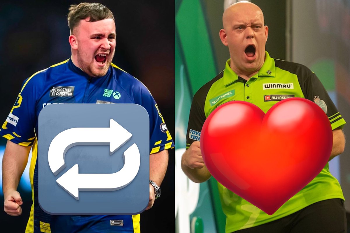 dartsnewsstats's tweet photo. 🎯 𝗛𝗘𝗥𝗘 𝗪𝗘 𝗚𝗢 𝗧𝗛𝗘𝗡!

96 players arrived to the palace, now just 2 remain! 

Who will be crowned the 2025 PDC World Darts Champion? 🏆 

🔁 for LUKE LITTLER 🏴󠁧󠁢󠁥󠁮󠁧󠁿 
❤️ for MICHAEL VAN GERWEN 🇳🇱 

📺 Sky Sports
🕢 19:30 https://t.co/8VdkXa0nLa
