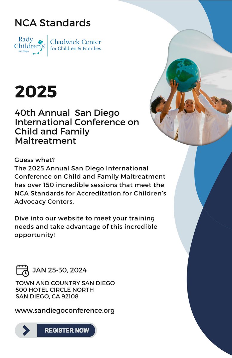 CEBC (@cebc4cw) on Twitter photo π¨ Have You Registered? π¨
The 40th Annual San Diego International Conference on Child and Family Maltreatment is almost here!
Join <a href="/ChadwickCenter/">The Chadwick Center</a> and over 250 global experts for this renowned event.
Session Highlight
π£οΈ Forecasting the Future of Anti-Trafficking Workforce π¨ Have You Registered? π¨
The 40th Annual San Diego International Conference on Child and Family Maltreatment is almost here!
Join <a href="/ChadwickCenter/">The Chadwick Center</a> and over 250 global experts for this renowned event.
Session Highlight
π£οΈ Forecasting the Future of Anti-Trafficking Workforce