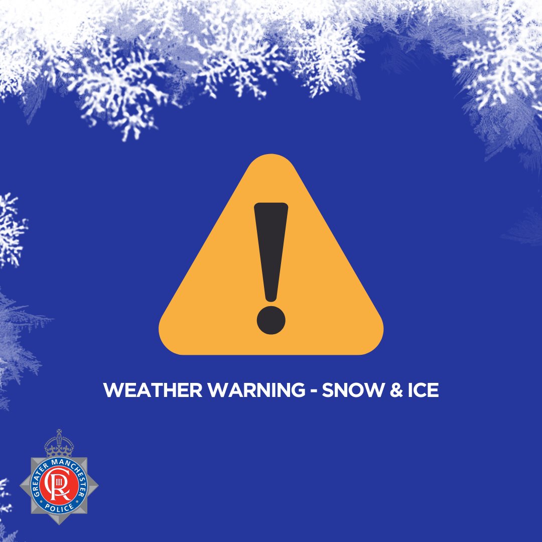Weather warning this weekend across GM
 
A yellow warning for ice has been issued by the <a href="/metoffice/">Met Office</a> from 4pm today until 10am tomorrow. This will increase to an amber warning for snow &amp; ice from 6pm tomorrow until 12pm Sunday
 
Stay safe &amp; plan ahead
⬇️ 
orlo.uk/6QXKh