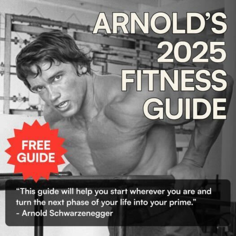 Schwarzenegger's tweet photo. Unleash your best self in 2025. Download my FREE Guide to access the easy and time-tested method of eating better and shredding fat without cutting out all the foods you love.
