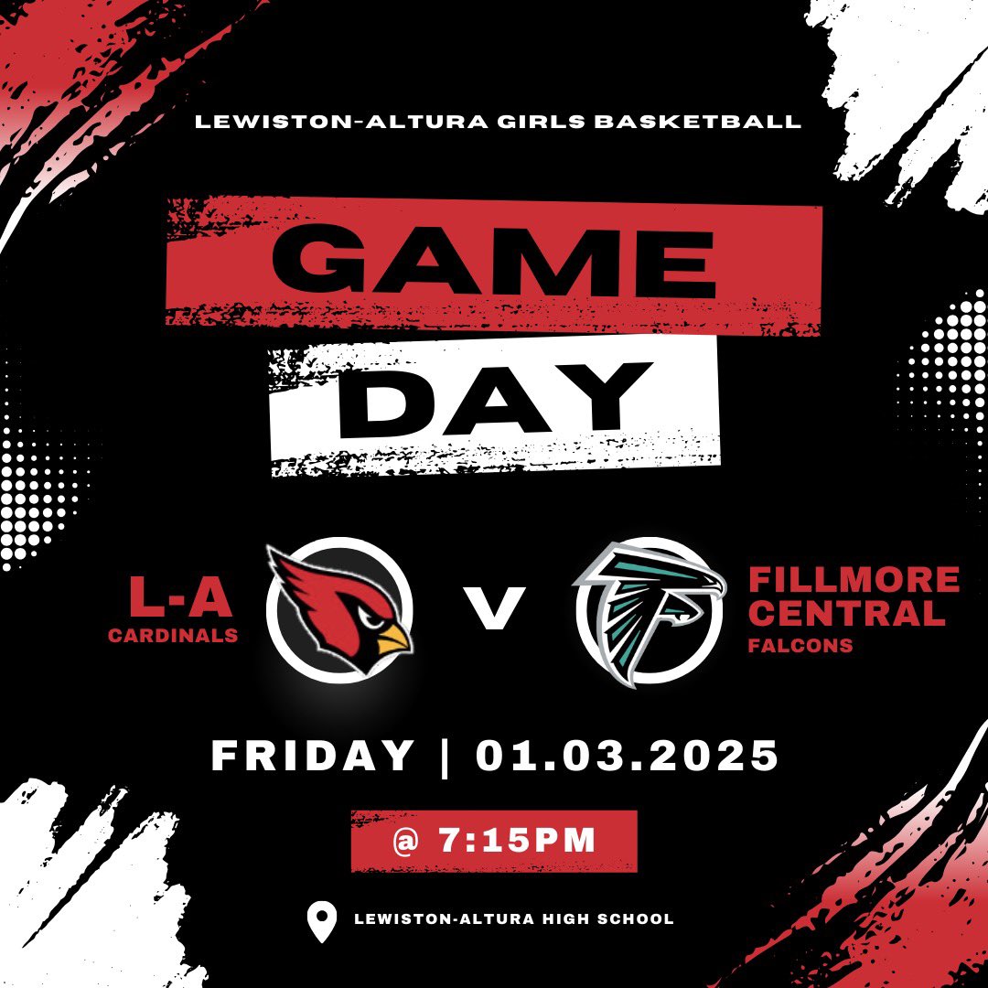 GAME DAY!!!

HOME vs. Fillmore Central 🏀 

8th: 4:30 pm
7th: 5:30 pm
JV: 6:00 pm
Varsity: 7:15 pm

Watch online: fan.hudl.com/usa/mn/lewisto…
