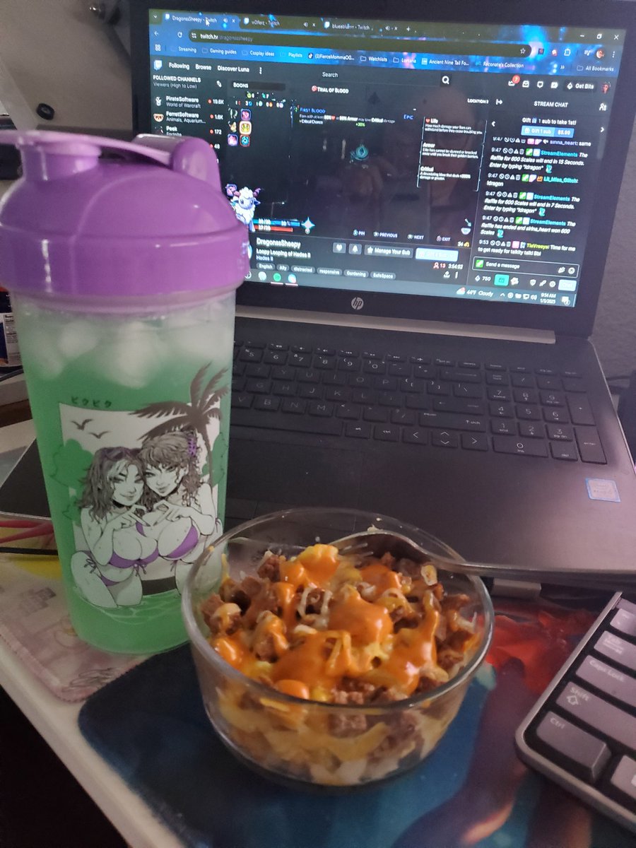 Starting my morning off right with a protein packed breakfast, my energy water, &amp; supporting my fellow twitch friends!