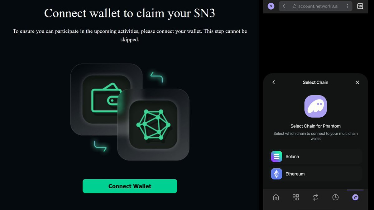 ilCapoFox's tweet image. Important update of @network3_ai: 
$N3 Airdrop is coming and you can now connect your #wallet in the dashboard 🔥
#Network3 is a Free DePIN built on @iotex_io and from what I understand the $N3 token will be multichain! In fact you can select @solana or @ethereum when connecting…