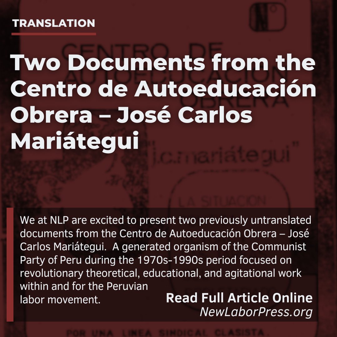 NewLaborPress's tweet image. We are excited to present two previously untranslated documents from the labor movement in Peru
Read here:
newlaborpress.org/2024/12/31/tra…
