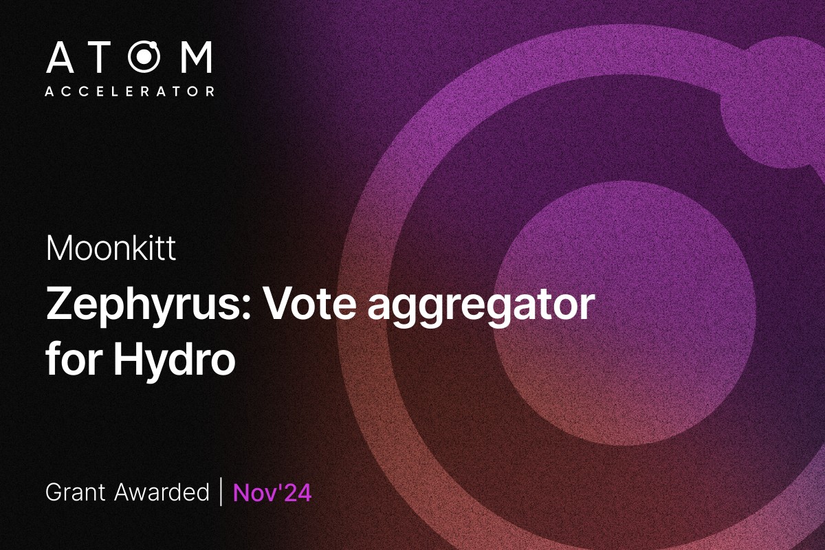 ATOMAccelerator's tweet photo. 1/ We're thrilled to announce a recent grantee: @moonkitt_lab -  building Zephyrus, a vote aggregator for @HydroTeam_, simplifying DeFi for ATOM stakers!

This grant brings a new wave of innovation to @cosmoshub. How? Read further 🧵👇 https://t.co/EEzYXNuZA4