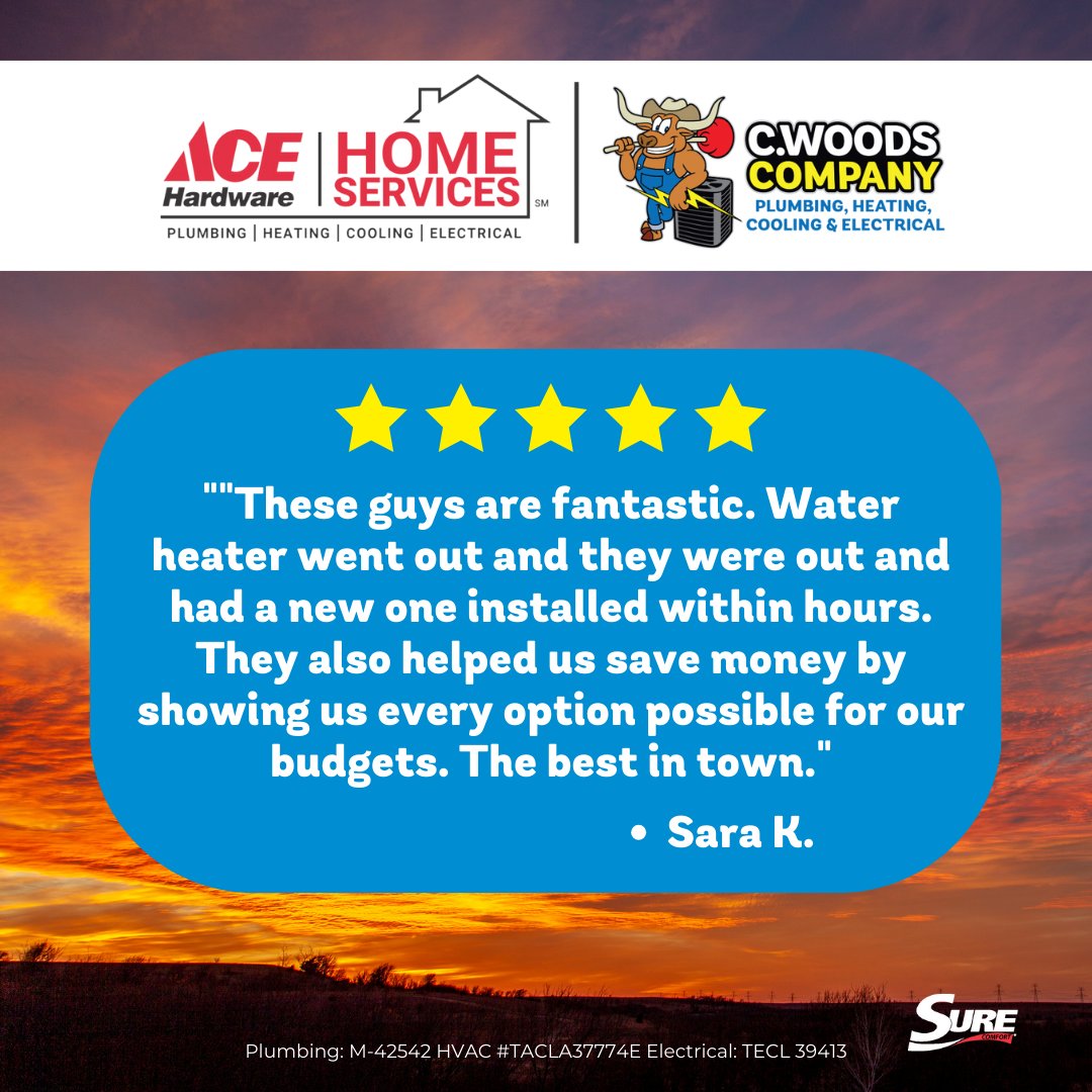 CWoodsCoTX's tweet photo. A big thank you to Sara K. for the kind words. At C. Woods, we’re committed to providing fast, reliable, and affordable service. 

#CWoodsCo #CustomerSatisfaction #PlumbingExperts https://t.co/QuNCLnznuk