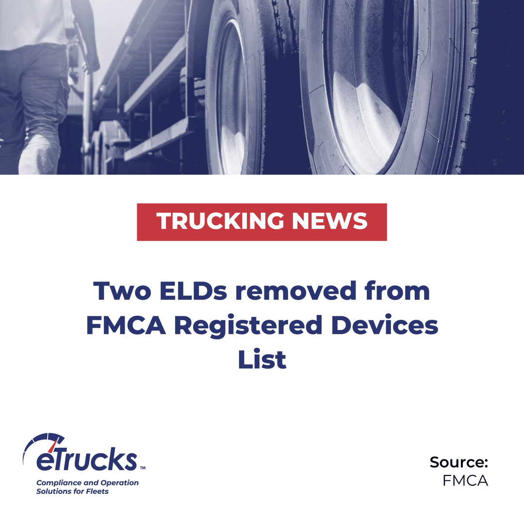 eTrucksIFTA's tweet photo. As of December 18, 2024, #FMCA has removed two ELDs from their list of registered Electronic Logging Devices due to the providers' failure to meet the minimum requirements.

Do you own any of these?

Stay informed. https://t.co/a3JE6K6KlO