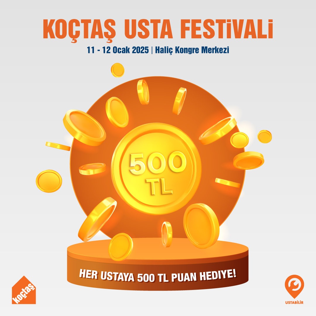 Her usta festivale geliyor, kimse eli boş dönmüyor! Tüm ustalarımıza 500 TL değerinde puan hediye ediyoruz! 🎉​

📅 Tarih: 11-12 Ocak​
📍 Yer: Haliç Kongre Merkezi​

Tüm ustalarımızı ve ailelerini bekliyoruz! ✨​

#Koçtaş #Ustabilir #UstaFest #Festival