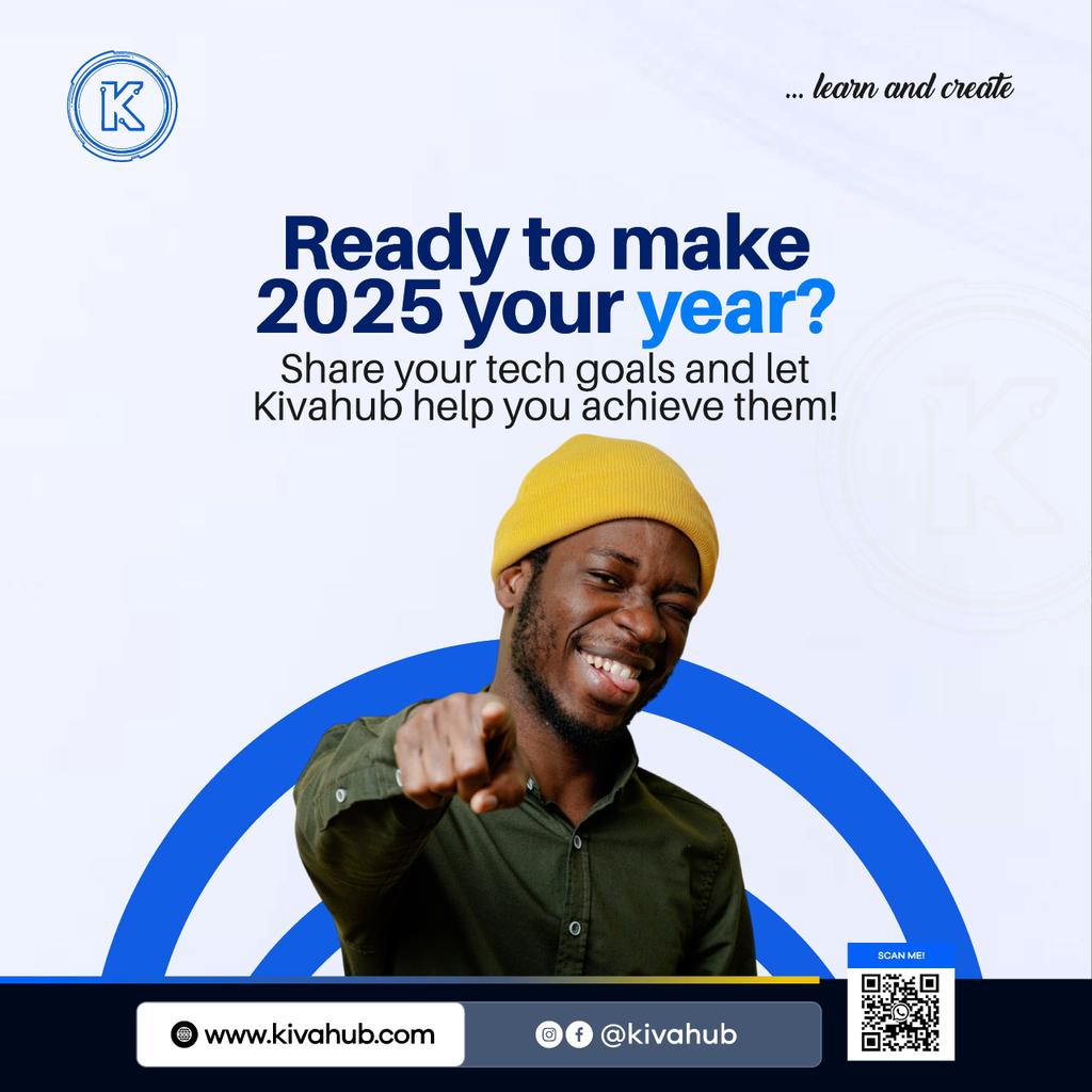 kivahub1's tweet image. What’s your 2025 tech resolution? With Kivahub, you can turn resolutions into realities. Write the code for your future today. 🖥✨ #NewBeginnings #CodeForChange #Kivahub