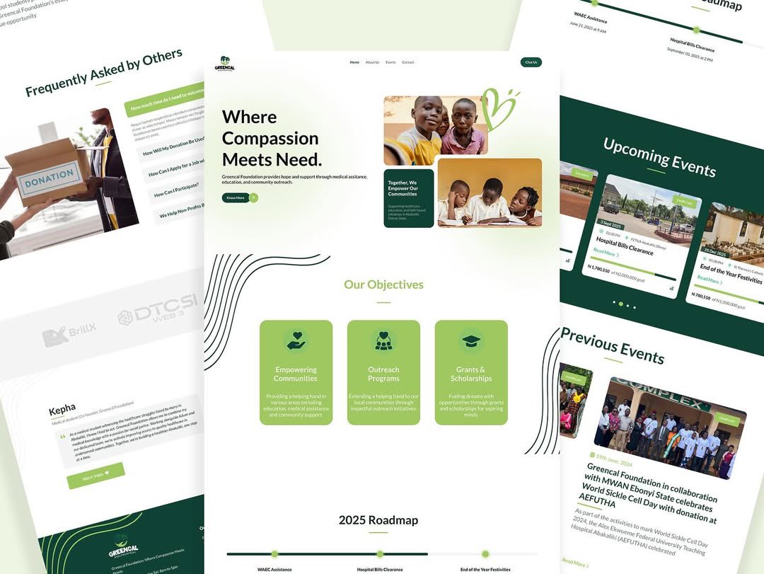 NMoses_'s tweet image. Said I was going to post more of my work this year and I recently did a thing with my colleague @notblaisekk 🔥
updated design of Greencal foundation, a non-profit organization based in my Ebonyi.
Live link: greencalfoundation.com
Design link: behance.net/gallery/214740…