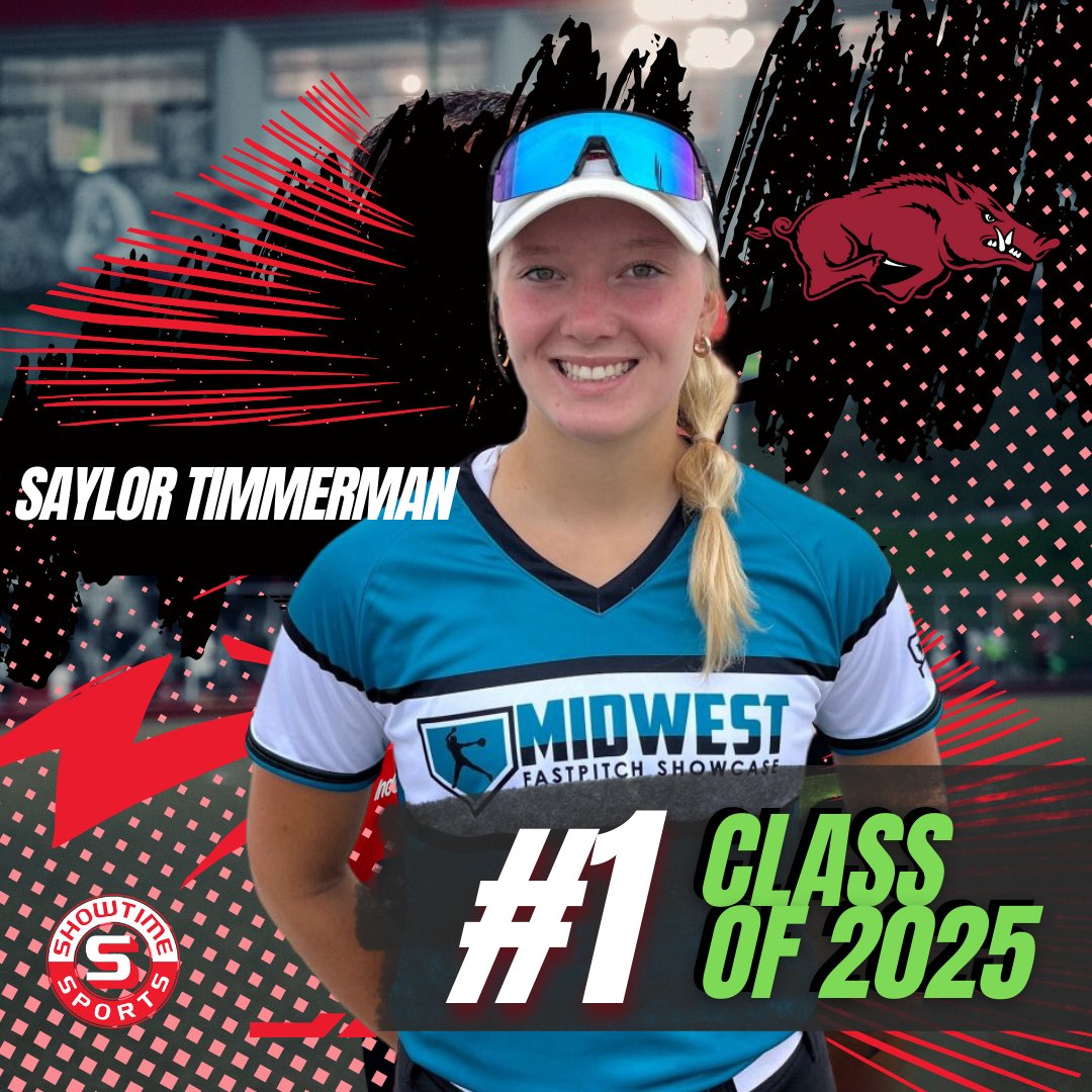 Saylor Timmerman is our #1 ranked player in the class of 2025! @STimmerman2025 is dominant on the mound and holds our all-time pitching velocity record. Expecting to see great things from her at Arkansas!🌟
 Full class of 2025 rankings available at showtimesportscamps.com/player-rankings