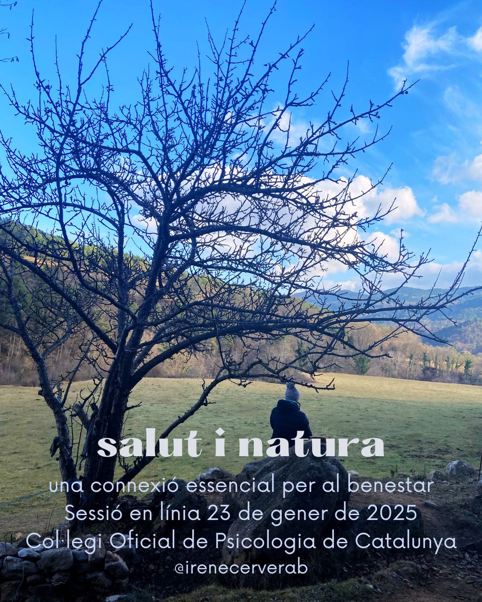 🌿 Formació gratuïta sobre la #natura com a base en intervencions educatives i terapèutiques
📅 23 de gener (en línia)
⏰ 18:00 - 20:00
Organitza <a href="/copc_cat/">Ψ Col·legi Oficial de Psicologia de Catalunya</a> amb <a href="/mayteserrat/">Mayte Serrat PhD</a>, Montse Masó i <a href="/irenecerverab/">irene cervera buisán</a>.
Inscripcions sense cost 👉 tuit.cat/j14Re
#salutinatura #benestar