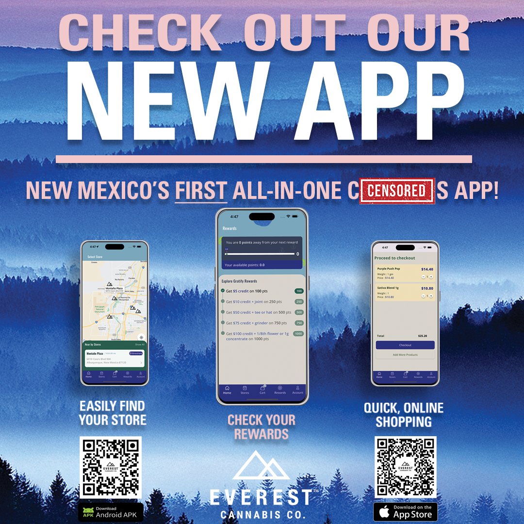 🚀Big news: The Everest App has arrived! 🚀

Track points, explore features, and stay connected—all at your fingertips. 🌿✨ Scan the QR code and join the Everest community today.

Tag your crew and help spread the word! 💚

#nmeverest #CannabisCommunity #EverestApp 📱✨