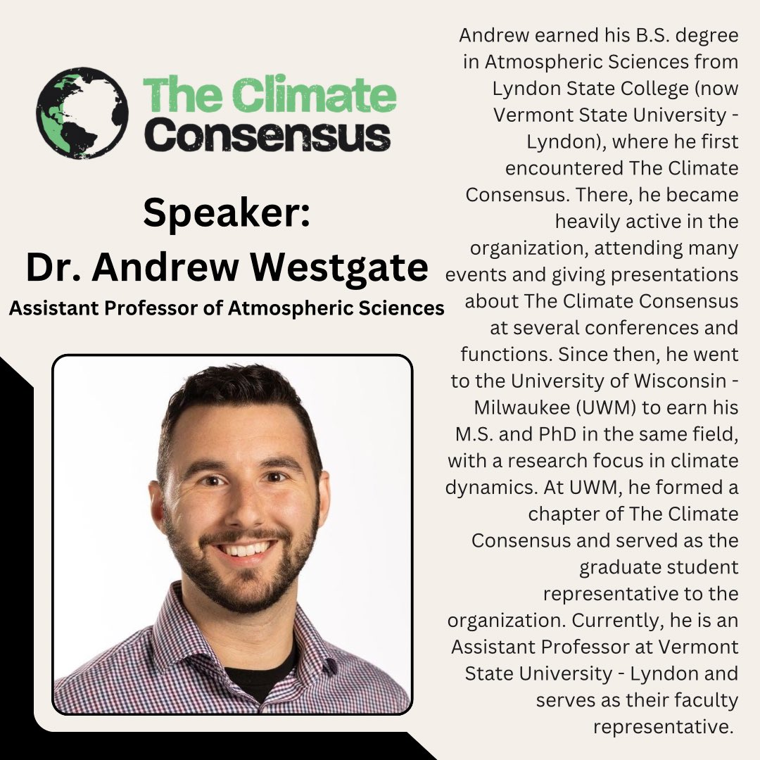 For this month’s Speaker Series, we have Dr. Andrew Westgate speaking on “Climate models: they’re not accurate, but they’re useful!” This will take place on Zoom this Thursday, January 9th at 2 pm ET / 1 pm CT / 12 pm MT. 

Register here: osu.zoom.us/meeting/regist…