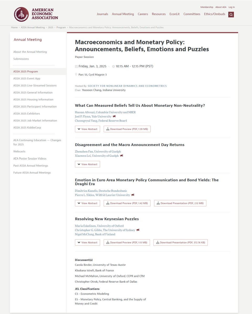 🤩Come to the #SNDE session at the #ASSA2025

👩‍🏫👨‍🏫Amazing presentations and discussions are waiting for you!

See the program ⏬️
aeaweb.org/conference/202…