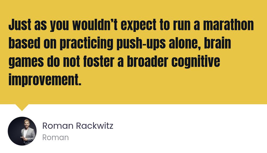 RomanRackwitz's tweet image. Interestingly, while it's fine to enjoy the novelty of a brain game, true improvement stems from a holistic approach to health

👉 lttr.ai/AaF4K

#21StCenturyLearning #Learninganddevelopment #Gamification #Business #EmployeeEngagement #KeepingUsersEngaged