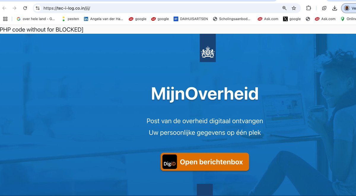 Niet te onderscheiden van echt, behalve de URL.
Via info@red-team-culturesolutions.nl
#phishingmails <a href="/MOwebcare/">MijnOverheid</a>  <a href="/Belastingdienst/">Belastingdienst</a>