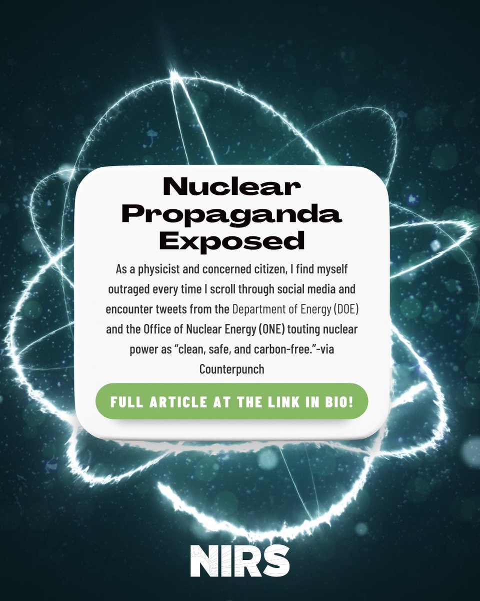 Nuclear isn’t green—it’s a toxic gamble. From uranium mining to radioactive waste, the risks are real, and billions are wasted on unproven SMRs while renewables like wind &amp; solar are ready NOW.

It’s time to stop nuclear greenwashing and invest in true climate solutions. 🌱