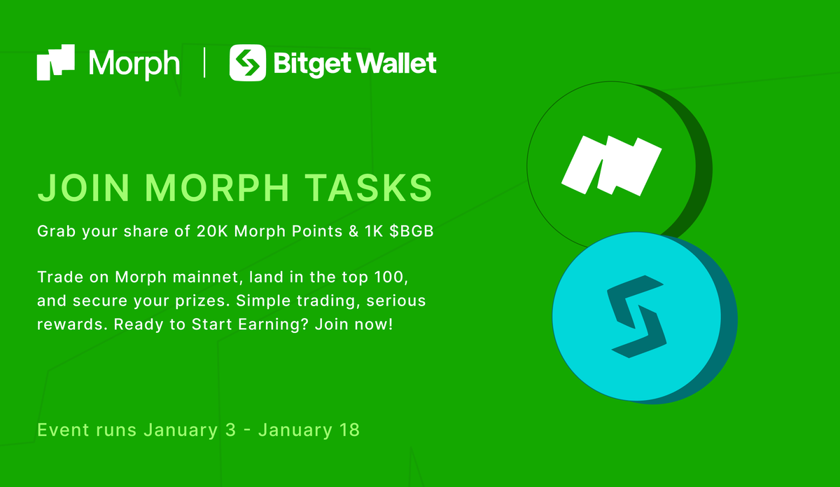 Wartask1's tweet image. 🔥Exclusive @MorphL2 Zoo Benefits for @BitgetWallet Users

✅Pool: 20k Morph Points + 1,000 BGB
✅Create a wallet via t.me/BitgetWallet_T…
✅Trade $10+ on #Morphl2 Mainnet
✅Each participant earn up to 10 Morph Points

⏰Jan 3, 2025 - Jan 18, 2025

📌blog.morphl2.io/exclusive-morp…