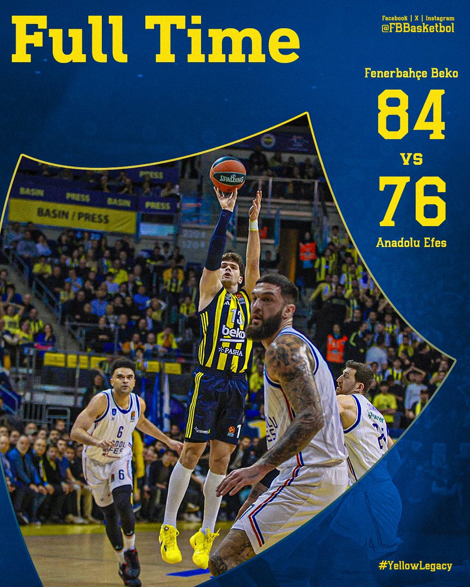 2025 yılına galibiyetle başlıyoruz! 💛💙

Tebrikler Fenerbahçe Beko! 👏

Maç Sonucu | Fenerbahçe Beko 🆚 Anadolu Efes: 84-76    

Skor dağılımımız: Guduric 17, Biberovic 17, Hayes-Davis 12, Hall 11, Mays 9, Melli 7, Sertaç 6, Pierre 3, Colson 1, Birch 1. #YellowLegacy